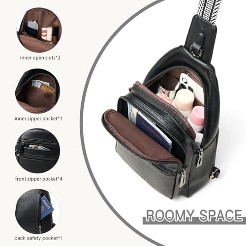 Sling Bag for Women Cross Body Bags Fanny Packs Over the Shoulder Bag Sling Backpack Vegan Leather Trendy Gifts Travel Handbag Black (Black)