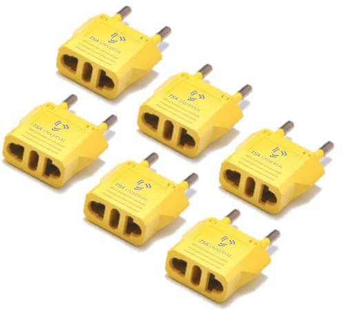 United States to Portugal Travel Power Adapter to Connect North American Electrical Plugs to Portuguese Outlets for Cell Phones (6-Pack / Yellow)