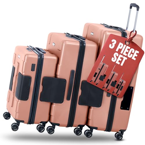 Patented Connecting Hard Shell 3 Piece Luggage Set (Pink / 3-Piece Set)