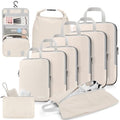 10 Piece Compression Packing Cubes with Travel Organizer Set (10-Cream / 10 Set)