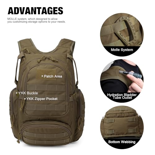 25L Tactical Backpacks Molle Hiking daypacks for Camping Hiking Military Traveling Motorcycle Khaki (6362a-khaki)