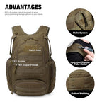 25L Tactical Backpacks Molle Hiking daypacks for Camping Hiking Military Traveling Motorcycle Khaki (6362a-khaki)