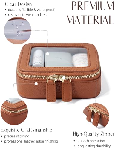 Clear Makeup Bag Toiletry Case Travel Transparent Cosmetic Bag with Zipper (Brown / Mini Chic)
