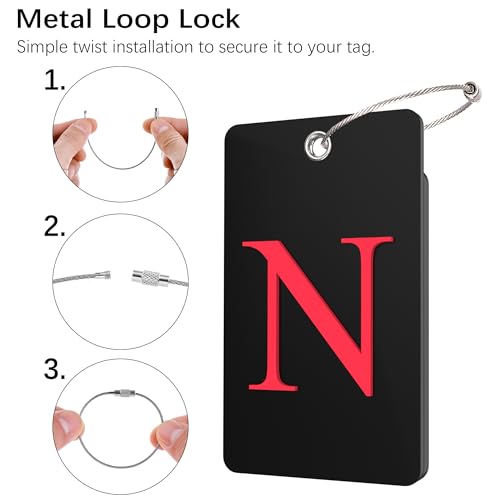 2 Pack Initial Luggage Tags for Suitcases Airplane Travel Essentials (Large N / Black)