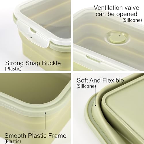 Collapsible Silicone Food Storage Containers with Airtight Lid (2x1200Green)