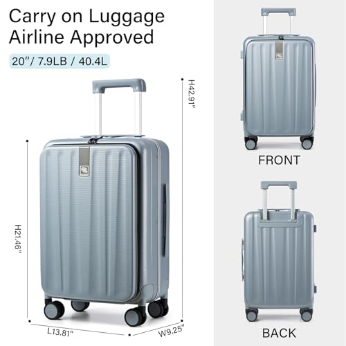 20 Inch Carry On Luggage Hard Shell Suitcases with Wheels Luggage Suitcase Travel Luggage for Women Men Rolling Luggage Bags for Business Trip Weekender (20 Inch / Grey Upgrade)