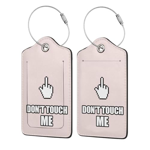 2 Pack Luggage Tags for suitcases Pink Don't Touch Me TSA Approved Label Luggage Tag Baggage Tag Leather Stainless Steel Loop Label Tag for Men Women Travel Bag Suitcase (Pink Don't Touch Me)