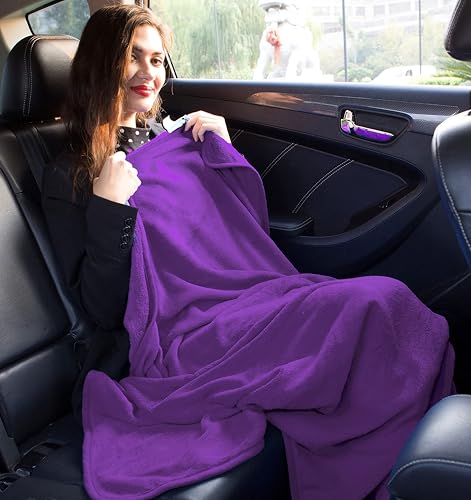 Premium Soft Travel Blanket Plush Airplane Long Flights (Purple-1pk-t021)