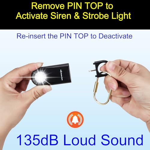 135dB Rechargeable Personal Alarm with Ultra Bright Flashlight (Black / Rechargeable & Built-in Flashlight)