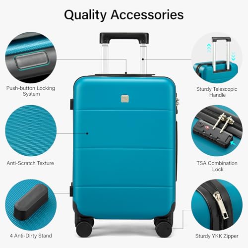 2 Piece Hard Shell Luggage Sets with Spinner Wheels Carry On suitcase Set Checked Large Luggage Lightweight Travel Luggage for Men Women (Caribbean Blue / 20/28 Inch)