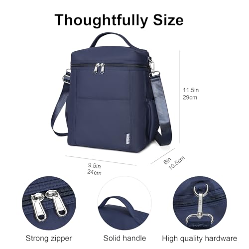 NOL Insulated Lunch Bags for Women Cooler Bag Lightweight Nylon Waterproof Lunch Box for Work (Navy Blue / Large (12 Liters))