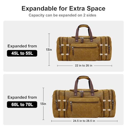 Large Canvas Duffle Bag for Travel (Camel Brown / 55L)