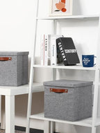 Foldable Fabric Storage Bins with Lids (10.5×10.5×10.5 / A-Gray)