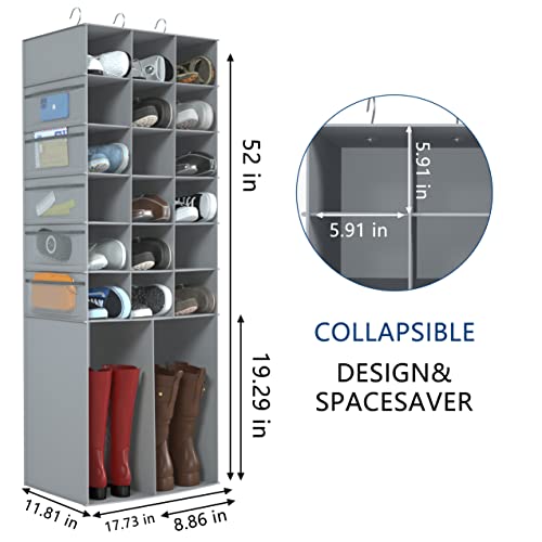 18+2 Section Hanging Shoe Organizer with Side Pockets (Grey With 10 Mesh Pockets / 20 Sections)