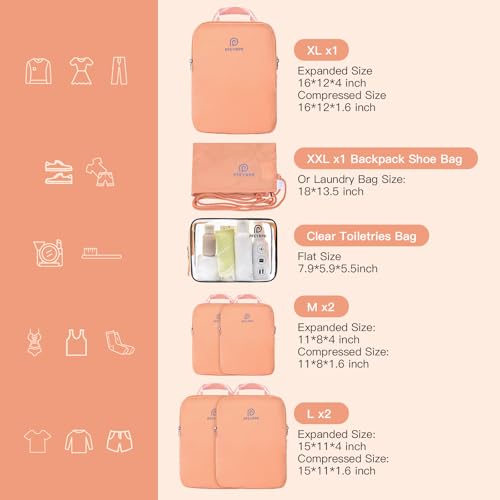 Lightweight Compression Packing Cubes for Suitcases (Peach / 7 Set)