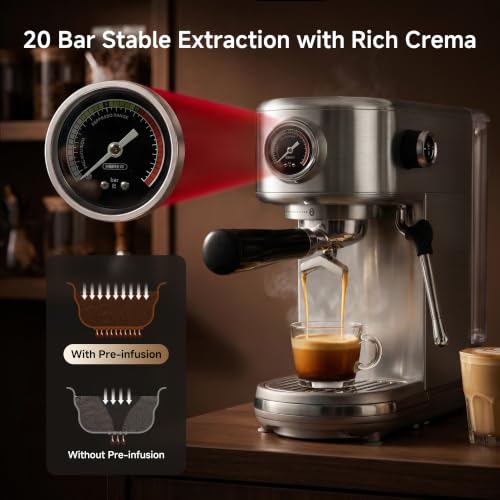 H10B Programmable Espresso Machine with LED Display & Pressure Gauge (Silver)