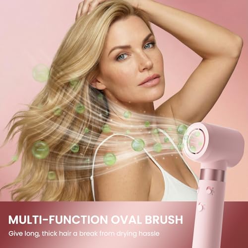 5-in-1 Dual Voltage Hair Dryer Brush for Travel with Storage Bag (Peach Pink)