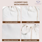 LFH Home Cotton Rich Canvas Extra Large Laundry Bag with Handle (28”x40” / White)