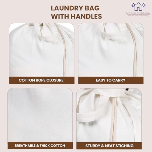 LFH Home Cotton Rich Canvas Extra Large Laundry Bag with Handle (28”x40” / White)