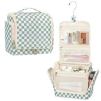 Hanging Toiletry Bag for Women (Green Checkerboard / Large)