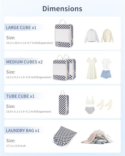 Compression Packing Cubes for Women Kids (AB-Black Checkerboard / 5 Set)