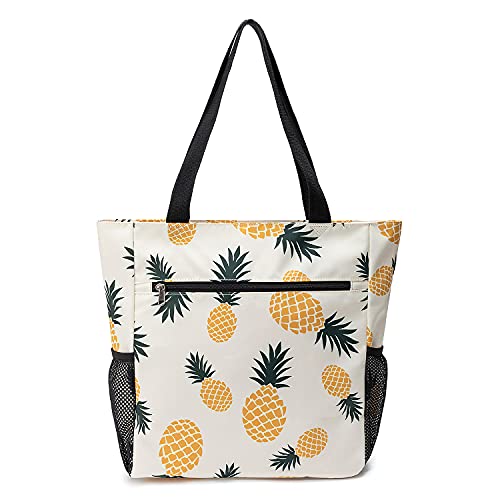 Large Capacity Foldable Tote Bag with Zipper (Yellow Pineapple)