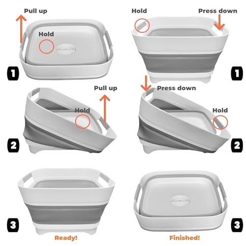 2.6 Gal Collapsible Baby Bottle Wash Basin with Drain Plug (Gray)