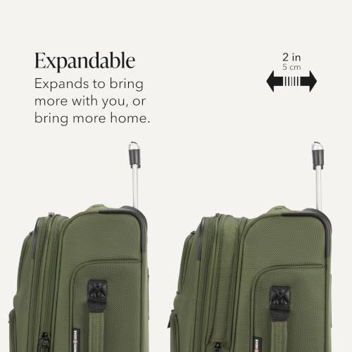 Sion Softside Expandable Spinner Luggage Durable Lightweight Travel Suitcase (2-Piece Set (Carry-On/Backpack) / Evergreen)