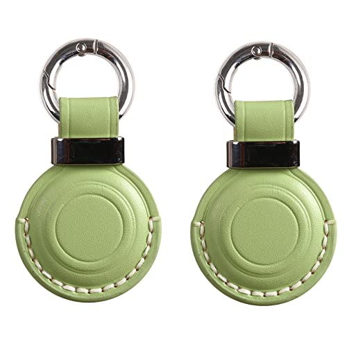 2 Pack KEEPXYZ Genuine Leather Keychain Holder Compatible with Airtag ([2 Pack] Green V2.0)