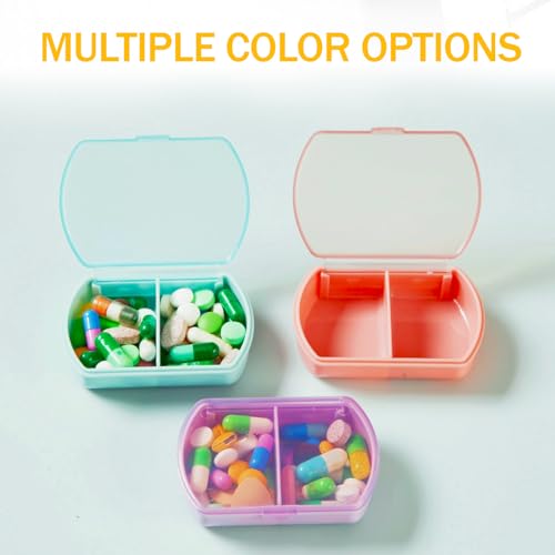 4PCS Small Pill Case Travel Pill Box Cute Pill Organizer for Purse Portable Daily Medicine Organizer 2 Compartment Pill Holder for Vitamins (Blue 4pcs)