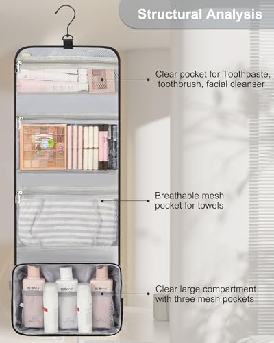 Travel Hanging Toiletry Bag for Men Women Travel Kit Shaving Bag (01 Black / Large)