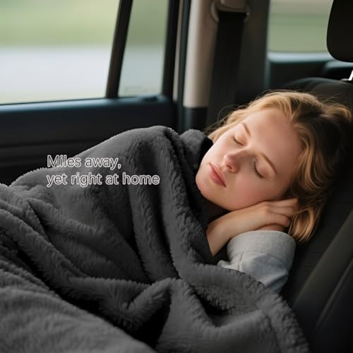 Large Soft Travel Blanket and Inflatable Pillow Set (Gray)