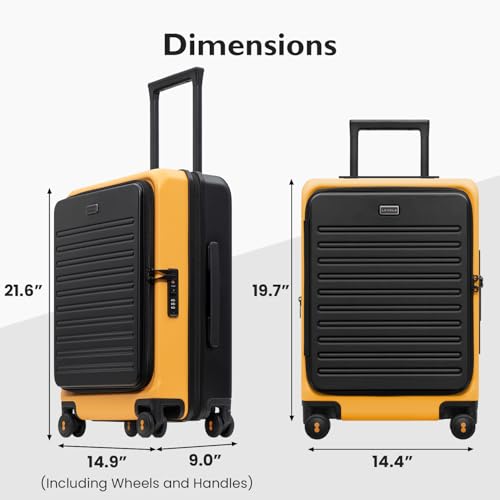 Top Opening Carry on Luggage with Narrow Trolley Handle (Yellow / 20 Inch)