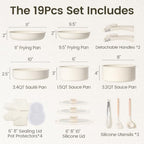 Ceramic Cookware Set Non Toxic with Detachable Handles (Cream White)