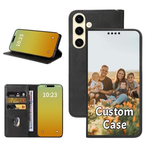 Custom Wallet Phone Case for Samsung Galaxy S24 Plus with Photo (Galaxy S24 Plus / Black-A)
