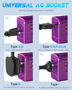 Universal Travel Adapter (3 USB Type C + 2 USB Type A - Purple)