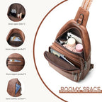 Sling Bag for Women Crossbody Bags Fanny Packs Over Shoulder Bag Sling Purse Backpack Vegan Leather Travel Handbag Purse Gifts Brown (Brown)