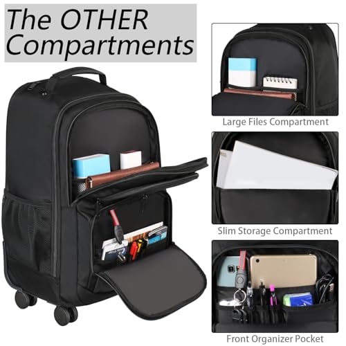 Rolling Backpack with 4 Wheels (Black / 17 inch)