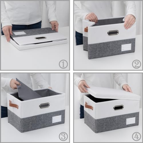 Foldable Storage Bins with Lids [3 (Grey & White / M(3-Pack))