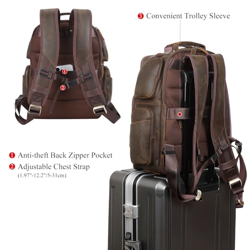 Men's Full Grain Leather 16" Laptop Backpack for Business Travel