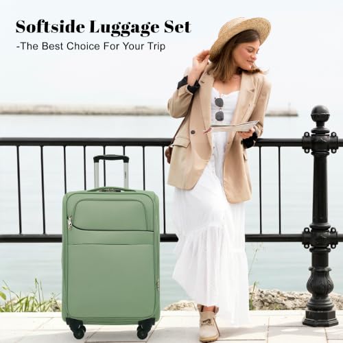 4 Piece Expandable Luggage Set (Softside Luggage(22/26/30) / Light Green+18IN)