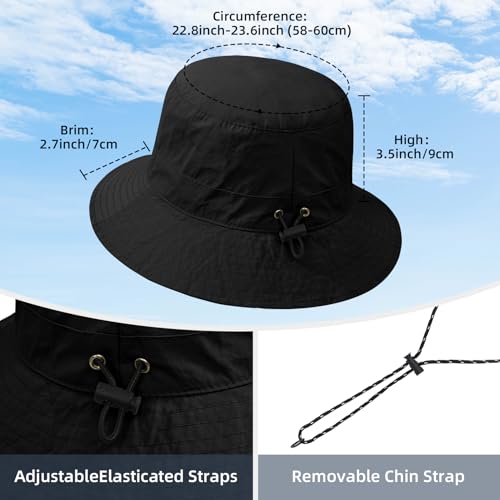 Waterproof Bucket Hats for Woman UPF 50+ Sun Hat Black (Black)