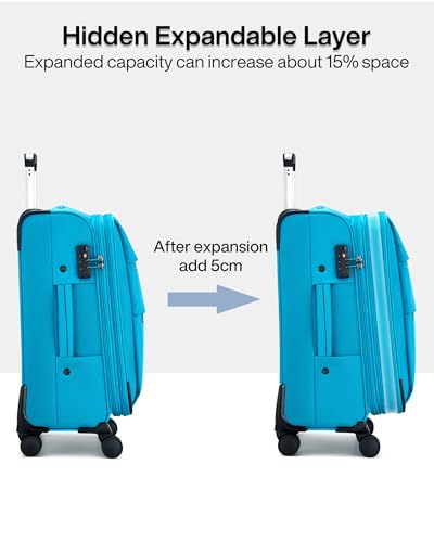20 Inch Expandable Carry On Luggage 22x14x9 Airline Approved Softside Suitcases with Wheels Lightweight Travel Luggage Rolling Suitcase with Lock for Men and Women (Caribbean Blue / 20 Inch)