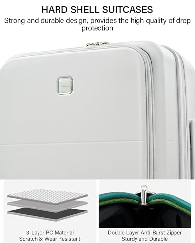 20 Inch Expandable Carry On Luggage 22x14x9 Airline Approved (Smoke White / 20 Inch EXT)