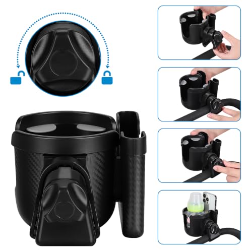 Stroller Cup Holder with Phone Holder (All Black Carbon Fiber Texture)