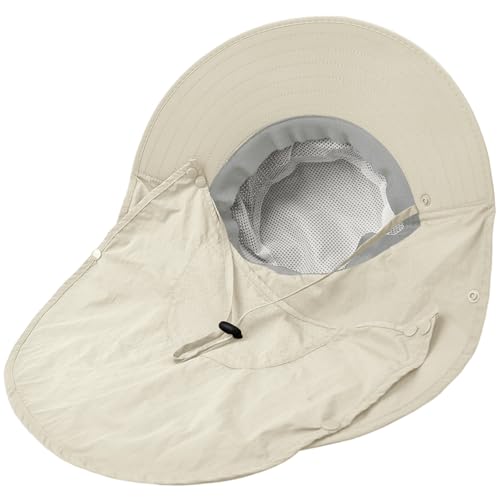 Sun Hat for Men Women with Neck Flap (6 3/4-6 7/8 / 1pack-style2-beige White (With Face Cover))