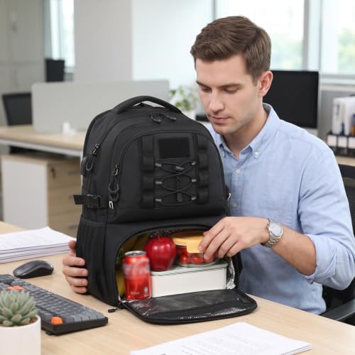 50L Laptop Lunch Backpack for Men with Lunch Compartment and USB Port (Black / 50L)