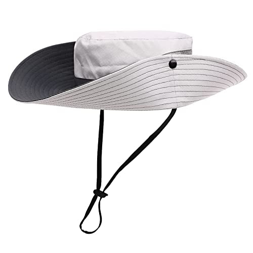 Womens Summer Sun Hat Beach Hat Wide Brim Outdoor UV Protection Hat Foldable Cool Mesh Ponytail Bucket Hat (6-7 / Light Grey-grey)