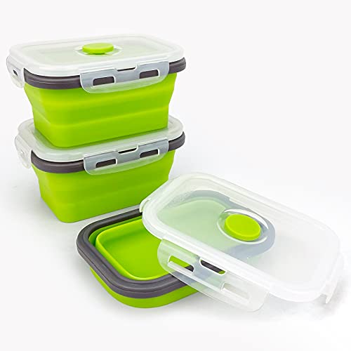 3piece Collapsible Food Storage Containers with Lids (green with gray)