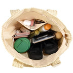 Straw Beach Bags for Women Summer Tote Bag Boho Shoulder Purse (D Beige)